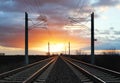 Dramatic sunset over railroad Royalty Free Stock Photo