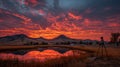 Dramatic Sunset over Reflecting Pond Royalty Free Stock Photo