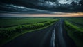 Dramatic sunset over a road in the Netherlands. Royalty Free Stock Photo