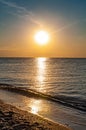 Dramatic sunset over sea and mountain. Photographed in Possidi Beach on Halkidiki, Greece Royalty Free Stock Photo