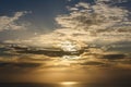 Dramatic sunset over sea near Santorini Island Royalty Free Stock Photo