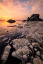 Dramatic sunset over a seascape in northern California beach, USA Royalty Free Stock Photo