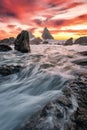 Dramatic sunset over a seascape in northern California beach, USA Royalty Free Stock Photo