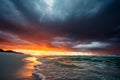 Dramatic Sunset Over Tranquil Beach Royalty Free Stock Photo