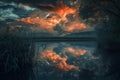 Dramatic sunset reflection over tranquil lake Royalty Free Stock Photo