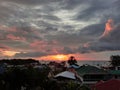 Dramatic sunset with rooftop view in Malapascua Philippines Royalty Free Stock Photo