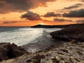 Dramatic sunset on the rugged coastline of Kangaroo Island at Little Sahara Royalty Free Stock Photo