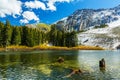 Dramatic scenery in the Dolomite Alps, Italy, in summer, with storm clouds and majestic peaks Royalty Free Stock Photo