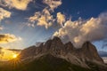 Dramatic scenery in the Dolomite Alps, Italy, in summer, with storm clouds and majestic peaks Royalty Free Stock Photo