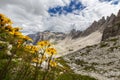 Dramatic scenery in the Dolomite Alps, Italy, in summer, with storm clouds and majestic peaks Royalty Free Stock Photo