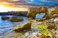 Dramatic sunset of the sea and mountains over the Atlesh tract on Cape Tarkhankut in Crimea