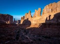 Dramatic sunset shadows Park Avenue trail Arches National Park Royalty Free Stock Photo