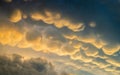 Dramatic sunset sky background with mammatus clouds Royalty Free Stock Photo