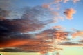 Dramatic sunset sky with clouds. Blurry colorful sky background. Blue sky and colorful clouds pattern backgrounds. Sunrise sky.