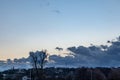 Dramatic sunset sky clouds lonely tree silhouette Royalty Free Stock Photo