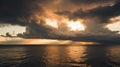 Dramatic Sunset Over the Ocean With Storm Clouds and Sunlight Rays Royalty Free Stock Photo