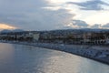 Dramatic sunset sky at dusk over Mediterranean sea at city of Nice, France, French Riviera in summer Royalty Free Stock Photo