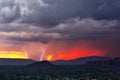 Dramatic sunset sky with lightning and storm clouds Royalty Free Stock Photo