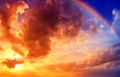 Dramatic Sunset Sky with Rainbow Royalty Free Stock Photo