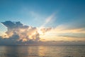 Dramatic sunset sky. sea. Calm sea with sunset sky through the clouds over. Meditation ocean and sky background Royalty Free Stock Photo