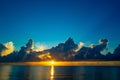 Dramatic sunset sky. sea. Calm sea with sunset sky through the clouds over. Sunset ocean and sky background. Tranquil Royalty Free Stock Photo