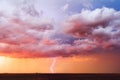 Dramatic sunset sky with thunderstorm and lightning Royalty Free Stock Photo