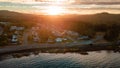 Dramatic Sunset in a small town on West Coast of Pacific Ocean. Royalty Free Stock Photo