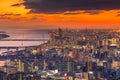 Dramatic sunset tone aerial view crowded Osaka city Royalty Free Stock Photo