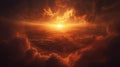 A dramatic sunset view over a sea of clouds with glowing orange light Royalty Free Stock Photo