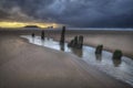 Dramatic sunset at Worms Head and Rhossili Bay Royalty Free Stock Photo