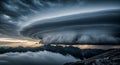 Dramatic Supercell Thunderstorm Cloud Formation Over Mountain Landscape Royalty Free Stock Photo