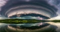 Dramatic supercell thunderstorm cloud formation reflecting in calm water Royalty Free Stock Photo