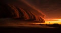 Dramatic supercell thunderstorm cloud formation at sunset with dust storm Royalty Free Stock Photo