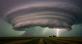Dramatic Supercell Thunderstorm Over Rural Landscape with Lightning Strike Royalty Free Stock Photo