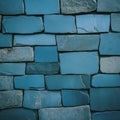 Dramatic Teal Blue Stone Block Wall Texture Background with Strong Geometric Pattern Design Royalty Free Stock Photo