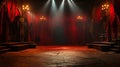 Dramatic Theater Stage with Red Curtains Under Spotlight GenerativeAI Royalty Free Stock Photo