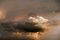 Dramatic threatening sky clouds sunset after tropical rain thunder storm Royalty Free Stock Photo