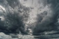 Dramatic thunder storm clouds at dark sky