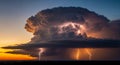 Dramatic Thunderstorm Cloud with Lightning Strikes at Sunset clouds Royalty Free Stock Photo