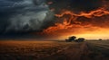 Dramatic Thunderstorm Clouds Gathering Over a Prairie - AI Generated