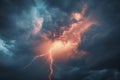 Dramatic Thunderstorm Clouds with Intense Lightning Strike at Night Royalty Free Stock Photo