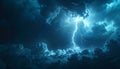 Dramatic Thunderstorm with Lightning Strike in Dark Night Sky with Blue Clouds Royalty Free Stock Photo