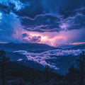 Dramatic Thunderstorm Over Mountain Landscape at Dusk Royalty Free Stock Photo