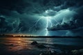 A dramatic thunderstorm over the ocean realistic tropical background