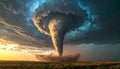 Dramatic Tornado Formation Over Open Landscape at Sunset Royalty Free Stock Photo