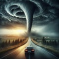 Dramatic Tornado Strikes Road in Stormy Environment Royalty Free Stock Photo