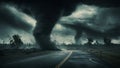 Dramatic Tornado Strikes Road in Stormy Environment Royalty Free Stock Photo