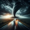 Dramatic Tornado Strikes Road in Stormy Environment Royalty Free Stock Photo