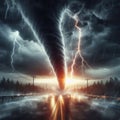 Dramatic Tornado Strikes Road in Stormy Environment Royalty Free Stock Photo