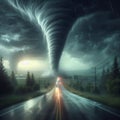 Dramatic Tornado Strikes Road in Stormy Environment Royalty Free Stock Photo